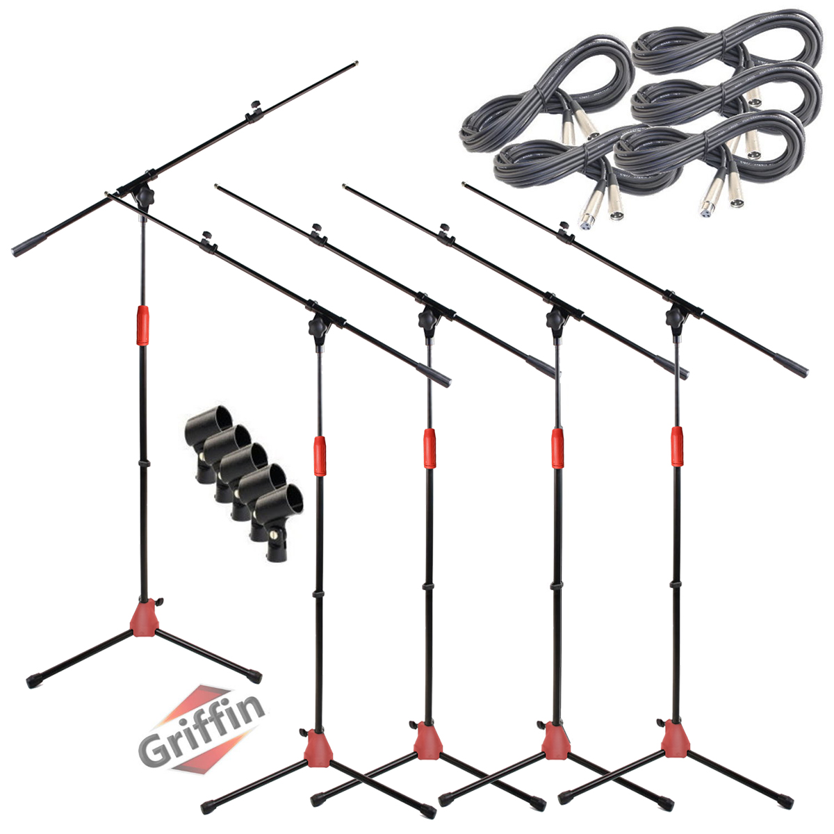 Mic Stand Package with XLR Mic Cables and Clips 5 Pack by Griffin