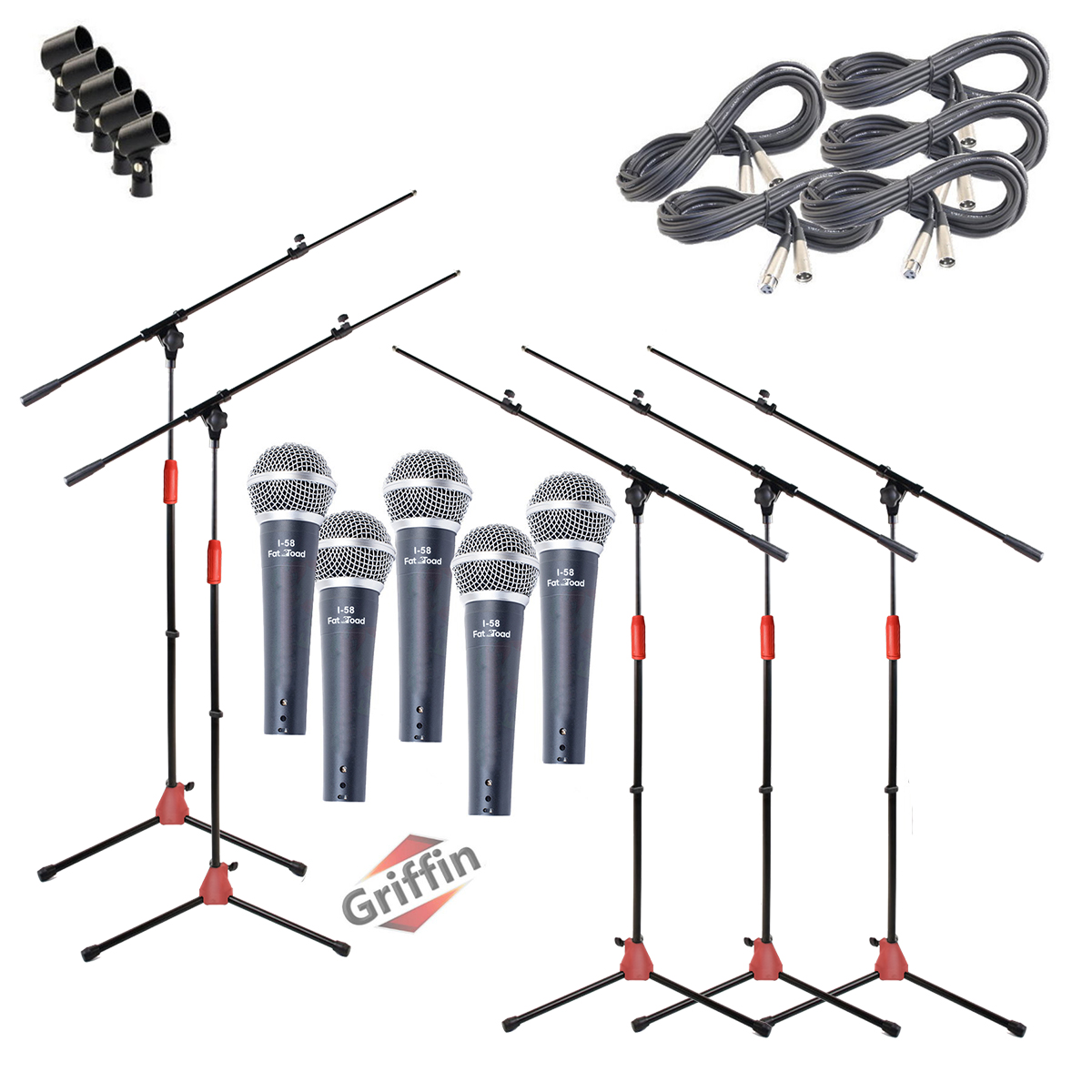 Unidirectional Microphone Package with Mic Boom Stands, XLR Cables and Clips 5 Pack by Griffin