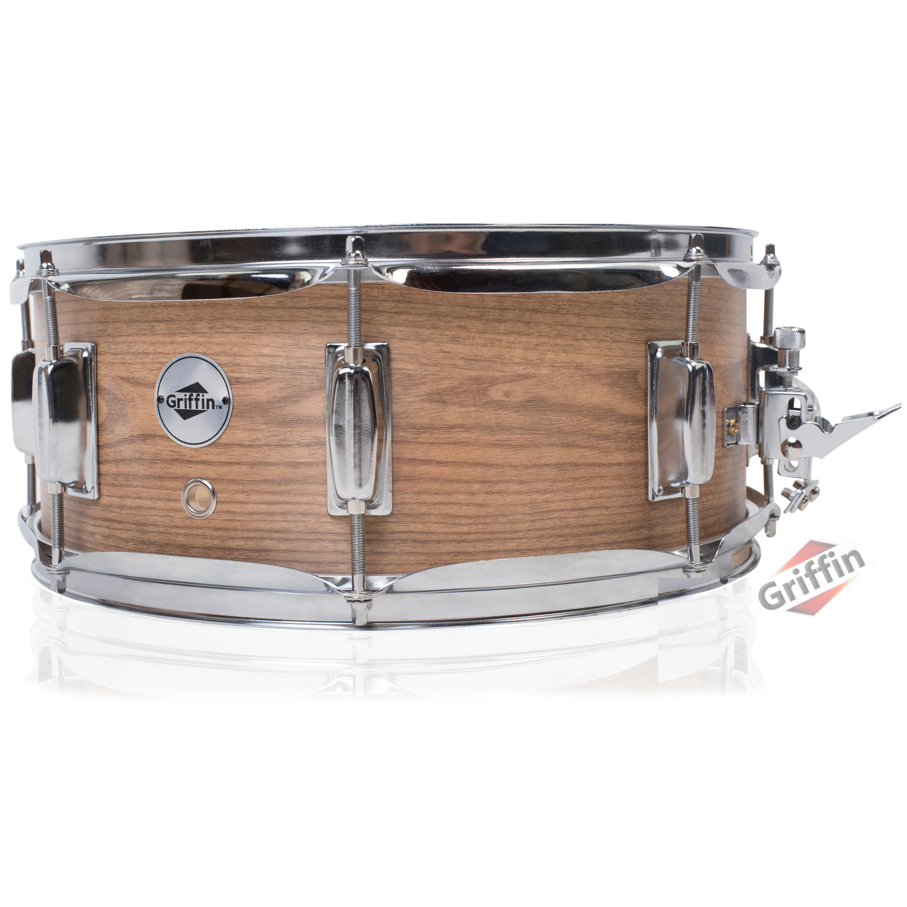 Snare Drum by Griffin Oak Wood 14x5.5 Poplar Shell Percussion Kit Set