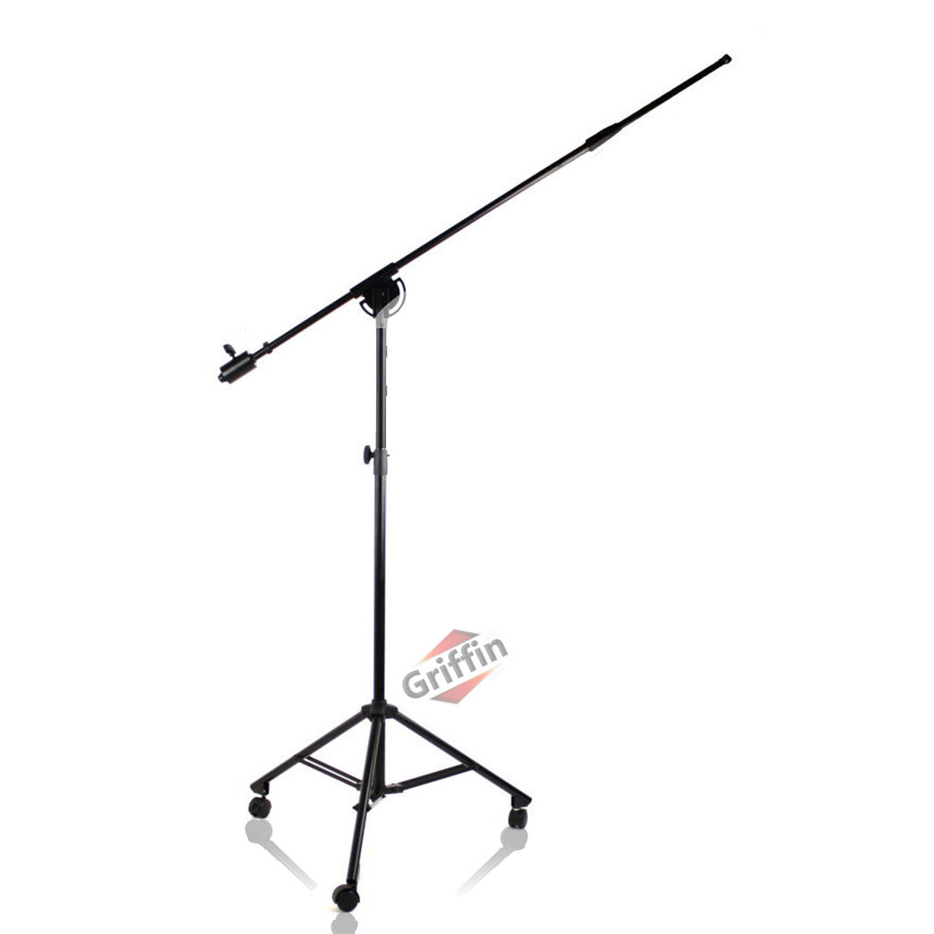 Studio Microphone Boom Stand on Wheels Tripod Mic Arm with Casters and Mic Clip by Griffin