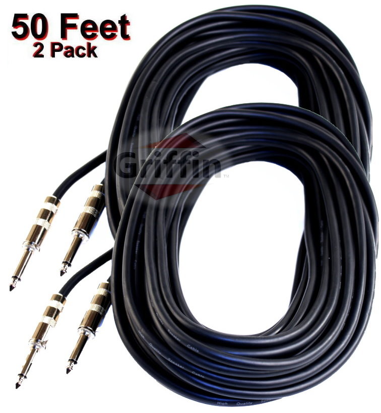 Pro-Audio Speaker Cables Pair PA DJ 1/4" Jack Cable 16-Gauge 50 ft by Griffin