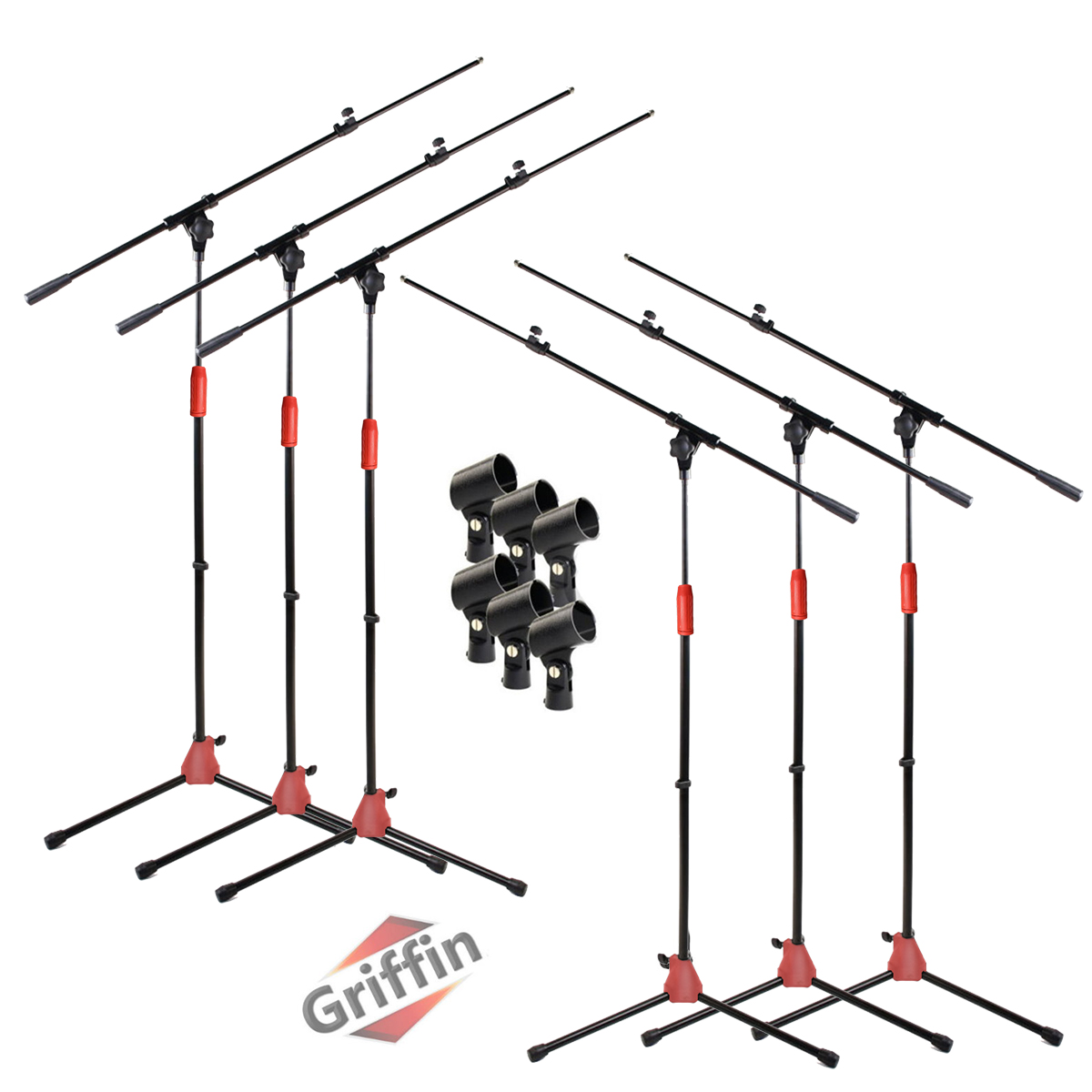 Microphone Boom Stand Package 6 PACK of Microphone Stands with Mic Clips by Griffin