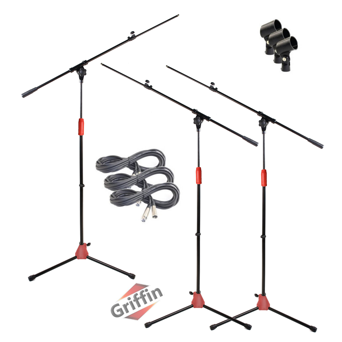 Microphone Boom Arm Stand 3 Pack Holder XLR Cable Mic Clip Stage Studio