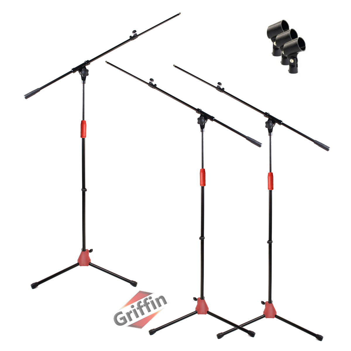 Microphone Boom Stand Package with XLR Microphone Cables, Mic Clips and Carrying Bag 3 Pack by Griffin