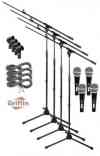 Cardioid Dynamic Microphones with Mic Boom Stands, XLR Cables and Clips 4 Pack by Griffin