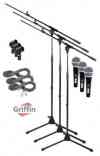 Dynamic Microphones with Tripod Stand Package, XLR Mic Cables & Clips 3 Pack by Griffin