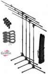 Package of Microphone Boom Stands, XLR Cables, Carrying Bag and Mic Clips 4 Pack by Griffin