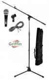 Vocal Dynamic Microphone with Mic Boom Stand Package, XLR Cable, Carrying Bag & Clip by Griffin
