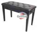 Black Piano Bench with Storage Leather Wood Keyboard Seat Duet Duel Double 2 Person Ebony Bench by Griffin