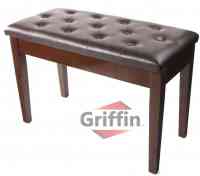 Brown Piano Bench Double Seat Leather Wood Storage Keyboard by Griffin