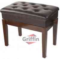 Leather Piano Bench Adjustable Brown Wood with Storage Keyboard Seat by Griffin