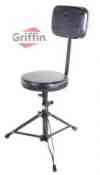 Drum Throne with Back Rest Support Drummers Stool Seat Backrest Black by Griffin