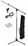Mic Boom Stand Package with Microphone Cable, Carrying Bag & Mic Clip by Griffin