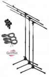 Tripod Microphone Stand Package with Microphone Cables & Mic Clips 3 Pack by Griffin