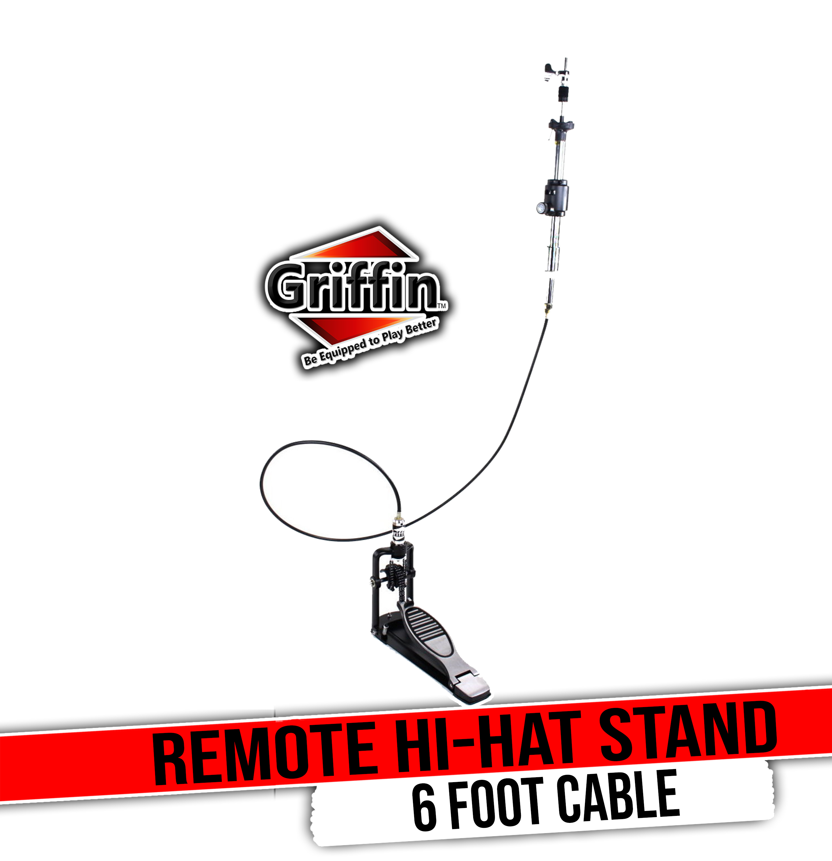 Remote Hi Hat Stand with Foot Pedal by GRIFFIN | Drummers Cable Auxiliary C Remote Hi Hat Cymbal Stand - GRIFFIN Auxiliary Cable Foot Pedal