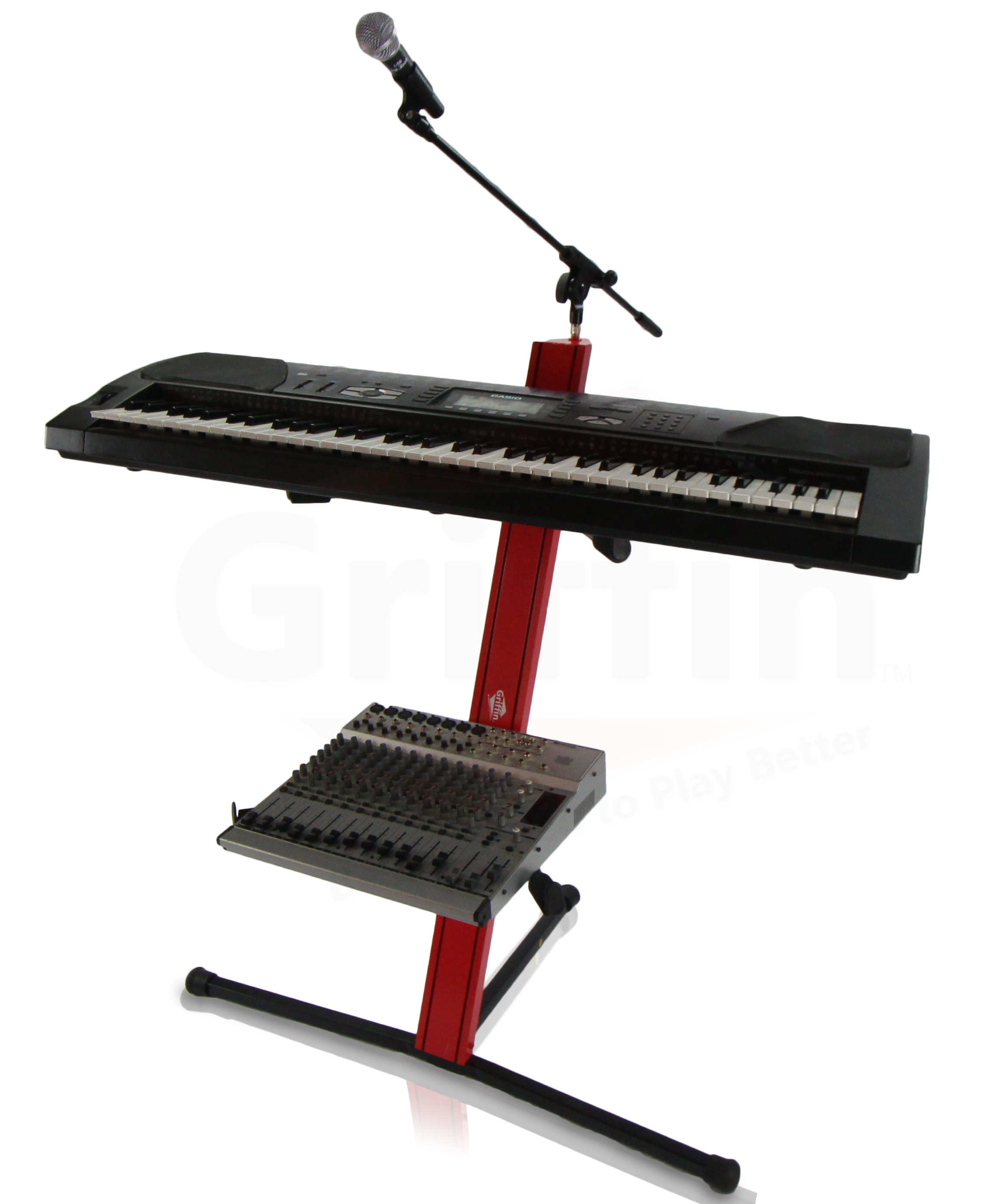 GRIFFIN Two Tier Column Keyboard Stand Mic Boom 2 Arm Double Mount