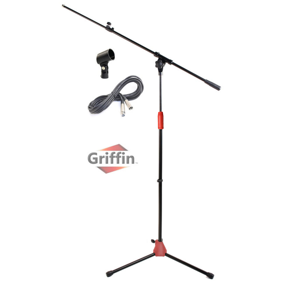 GRIFFIN Tripod Microphone Boom Stand Holder PACK XLR Cable Mic Clip